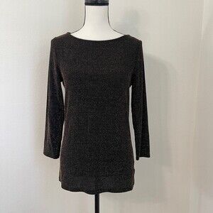 Michael Kors long sleeve black gold shimmer top. Size M